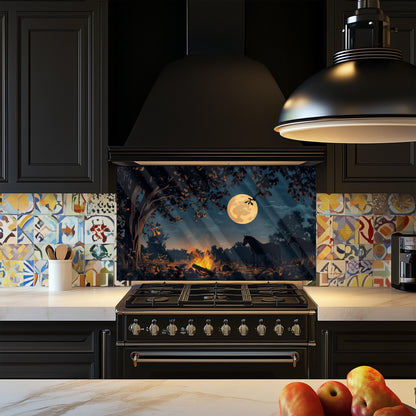 Night Horse Tempered Glass Kitchen Backsplash: Heat Resistant Stove Art