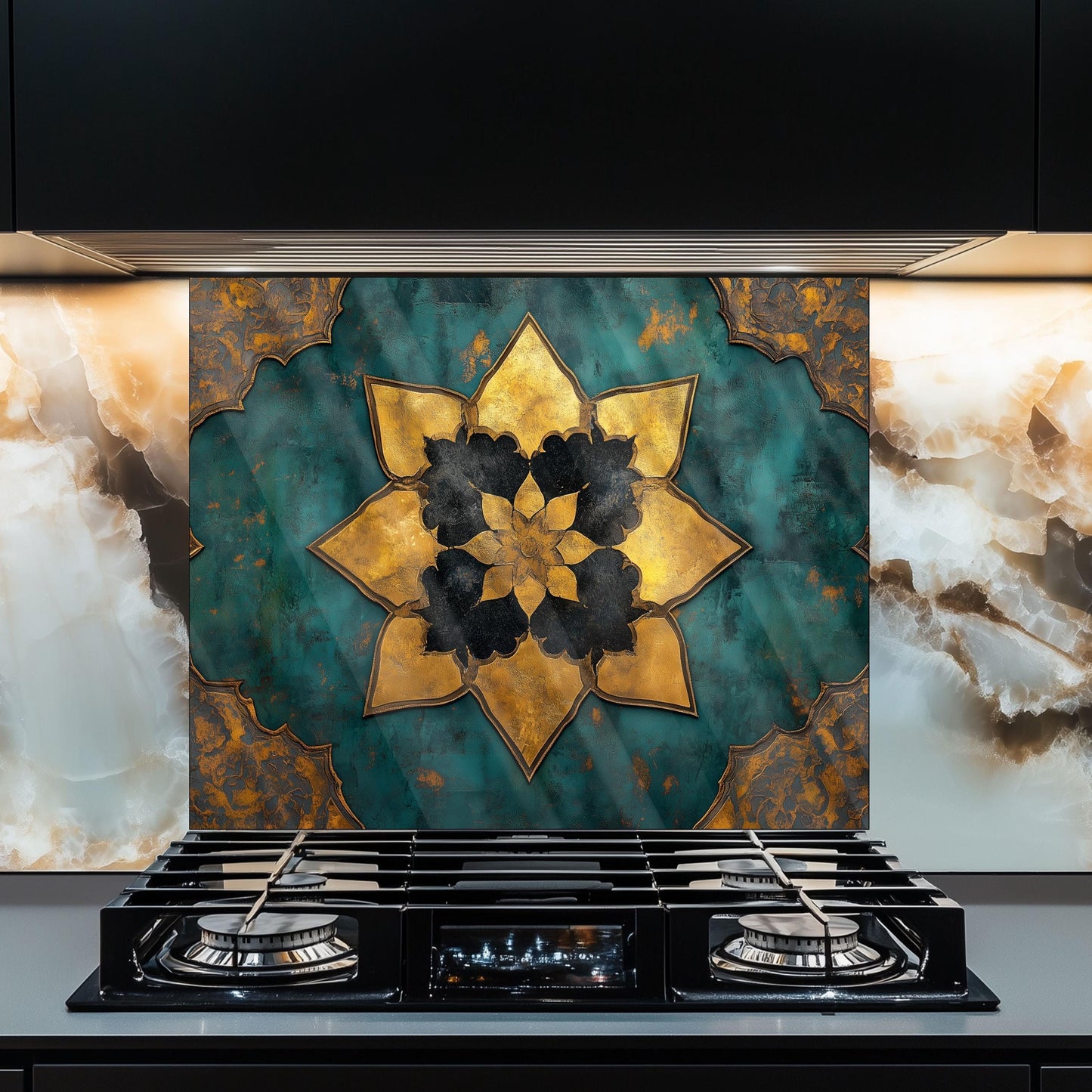 Moroccan Artistic Glass Backsplash, Floral Pattern Stove Guard, Heat Resistant Easy Clean Kitchen Art