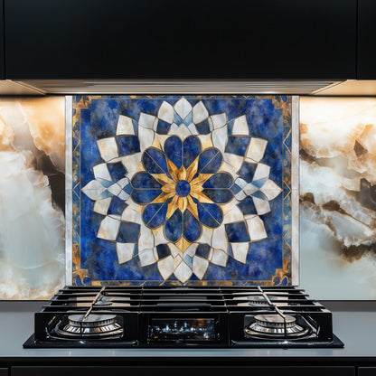 Moroccan Style Glass Backsplash, Ornate Pattern Stove Guard, Heat Resistant Easy Clean Kitchen Art