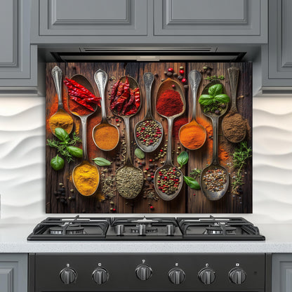 Spices Tempered Glass Backsplash: Heat Resistant Kitchen Wall Art