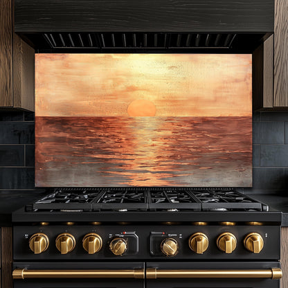 Sunset Ocean Glass Backsplash, Tropical Beach Stove Guard, Heat Resistant Easy Clean Kitchen Art