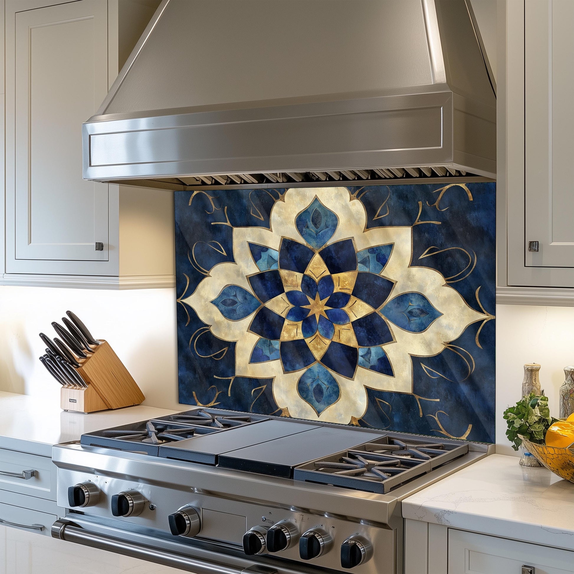 Moroccan Tempered Glass Backsplash: Kitchen Stove Art