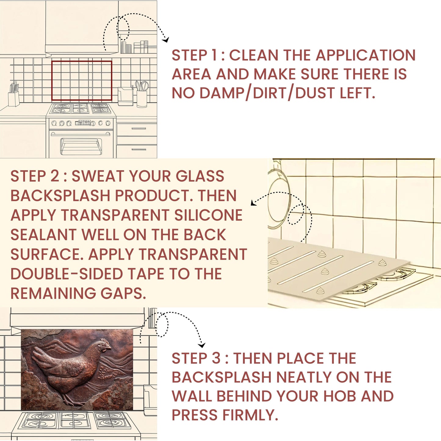 Copper Chicken Backsplash: Rustic Farmhouse Tempered Glass Stove Panel