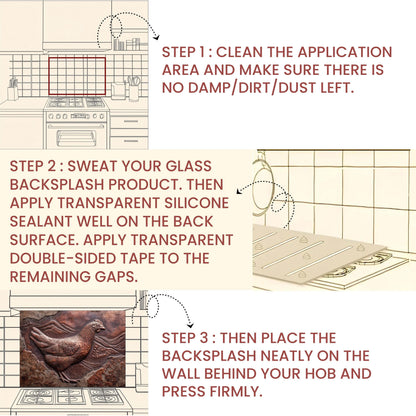 Copper Chicken Backsplash: Rustic Farmhouse Tempered Glass Stove Panel