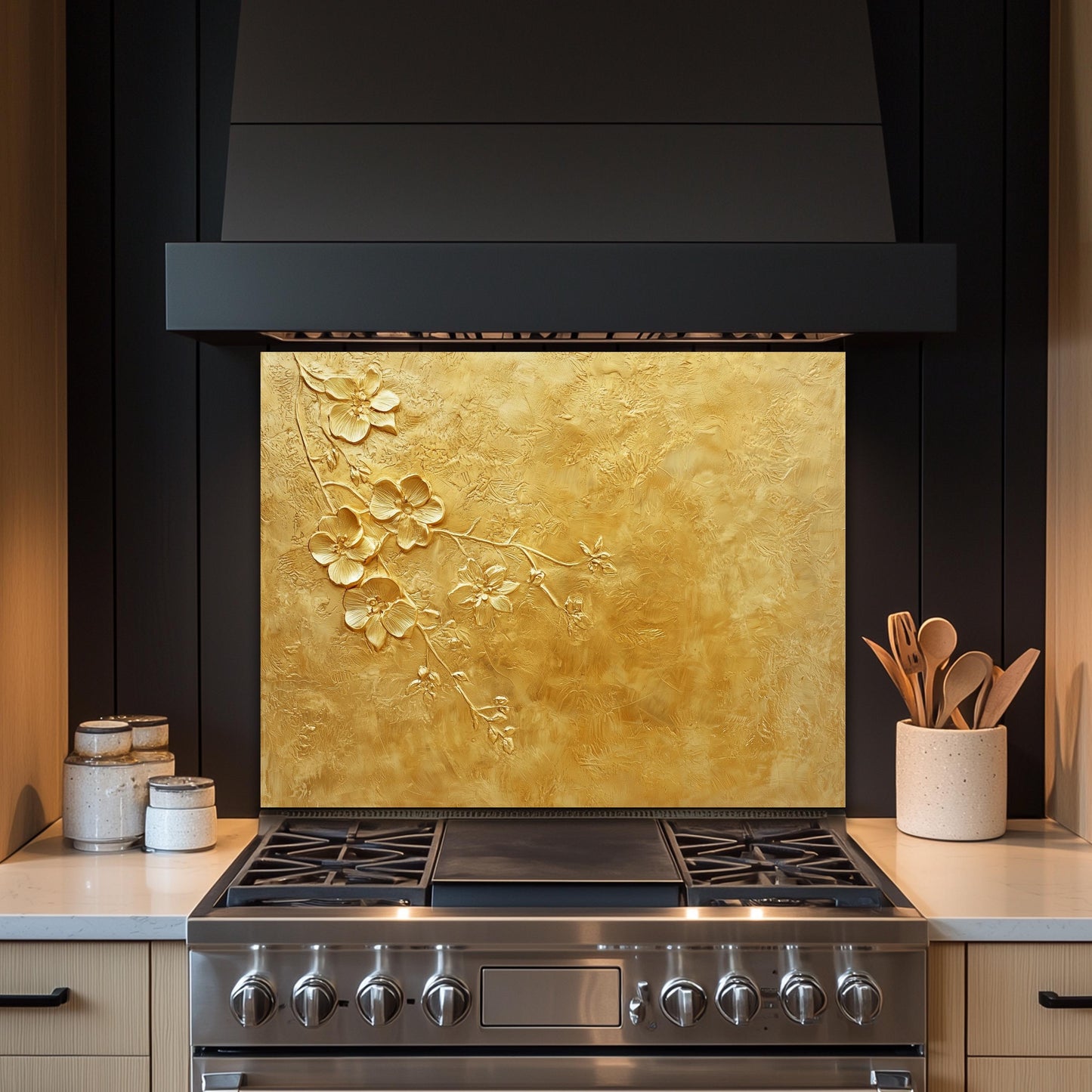 Copper Heron Glass Backsplash, Rustic Bird Stove Guard, Heat Resistant Easy Clean Kitchen Art