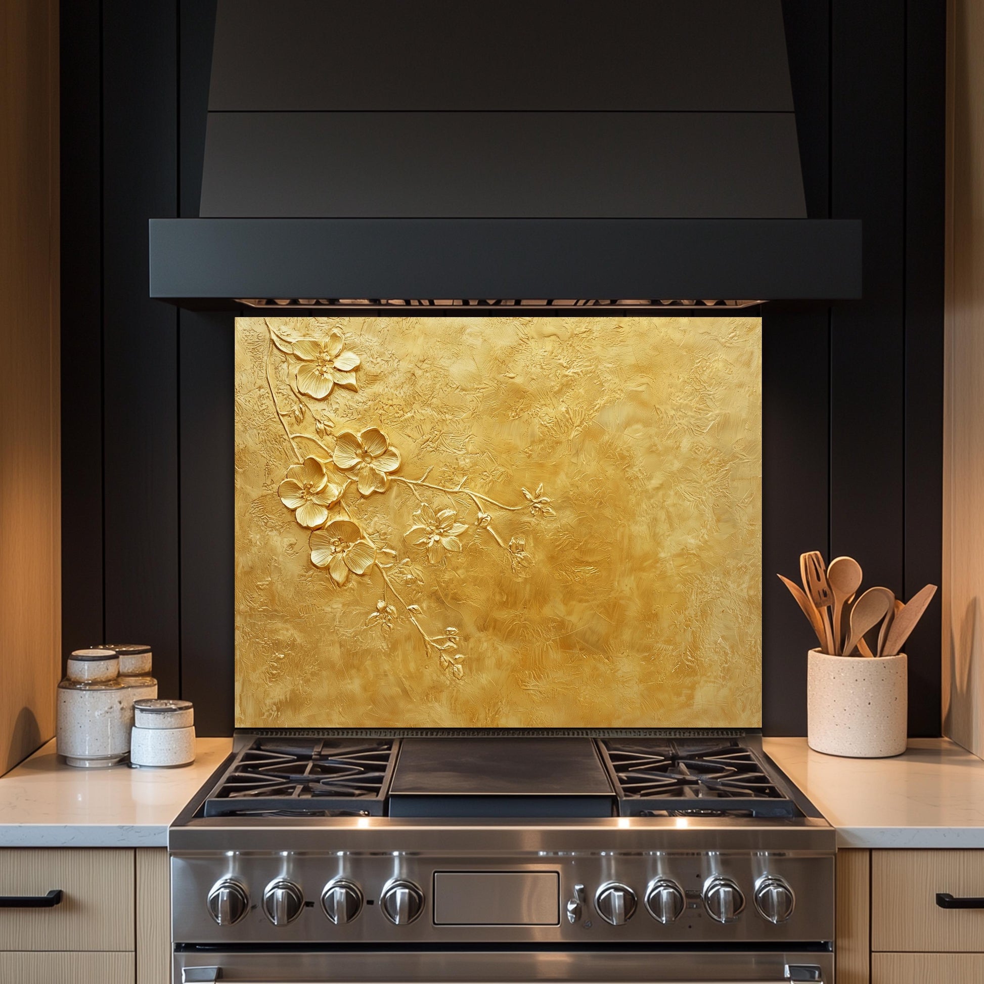 Copper Heron Glass Backsplash, Rustic Bird Stove Guard, Heat Resistant Easy Clean Kitchen Art