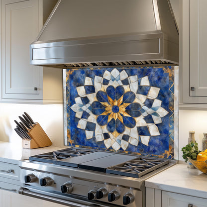 Moroccan Style Glass Backsplash, Ornate Pattern Stove Guard, Heat Resistant Easy Clean Kitchen Art