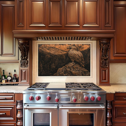 Bald Eagle kitchen backsplash, copper mountain design, heat-resistant wall protector, easy clean backsplash panel, rustic kitchen decor, stove protector, eagle kitchen art
