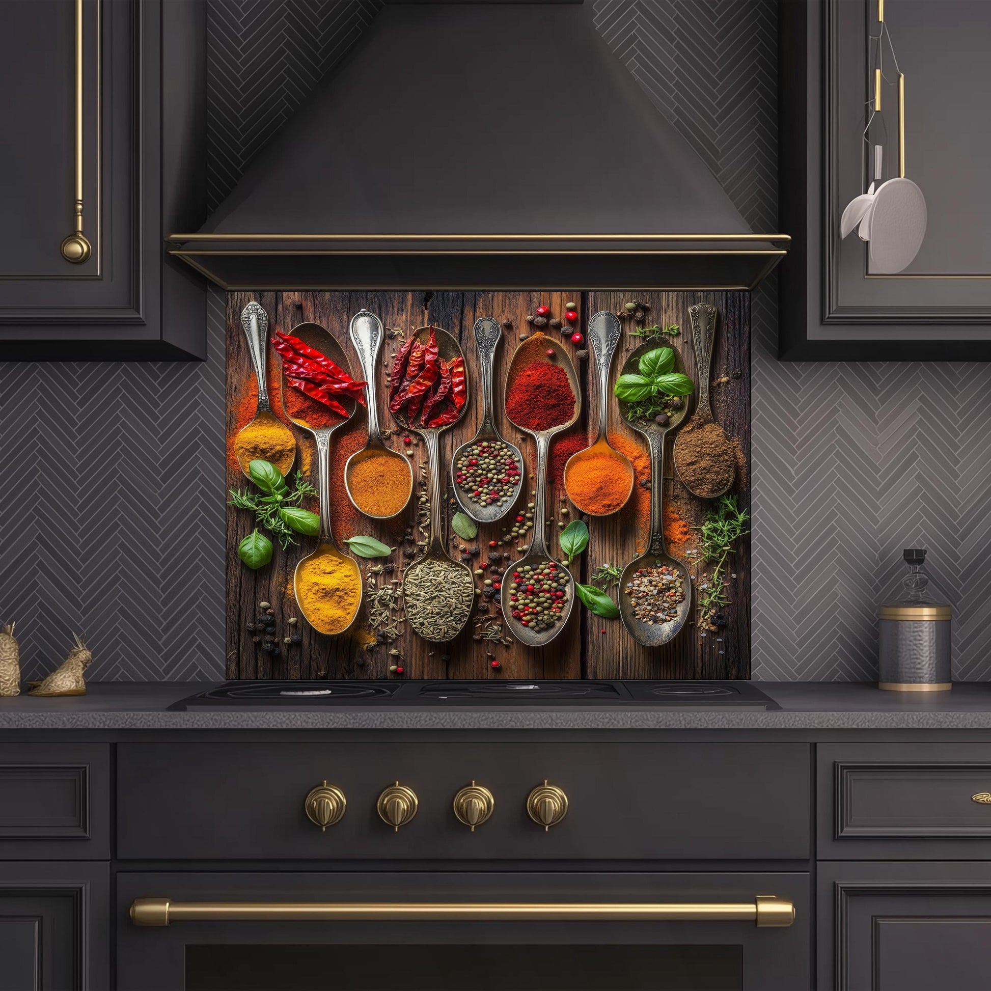 Spices Tempered Glass Backsplash: Heat Resistant Kitchen Wall Art