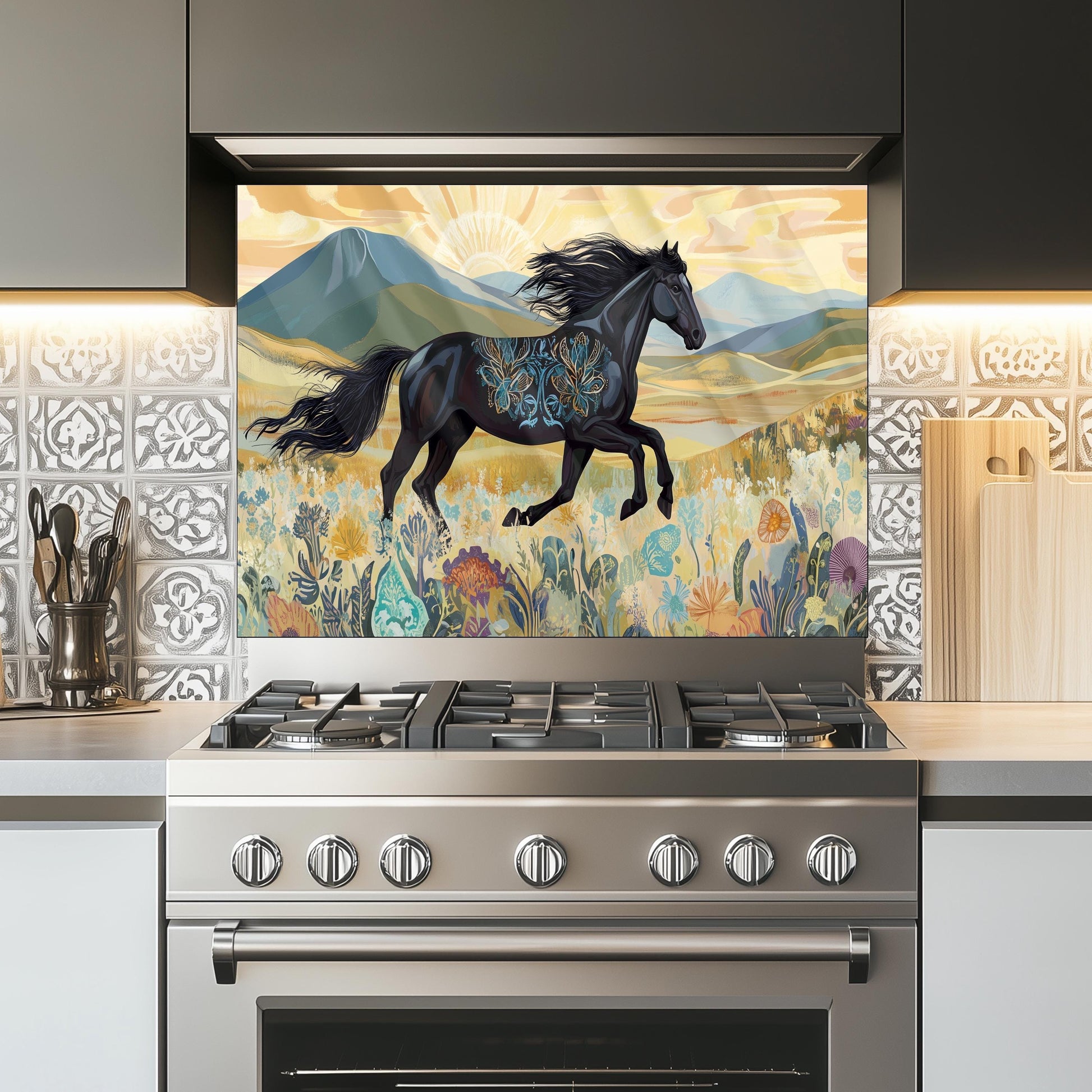Horse Tempered Glass Kitchen Splashback: Stylish Wall Art