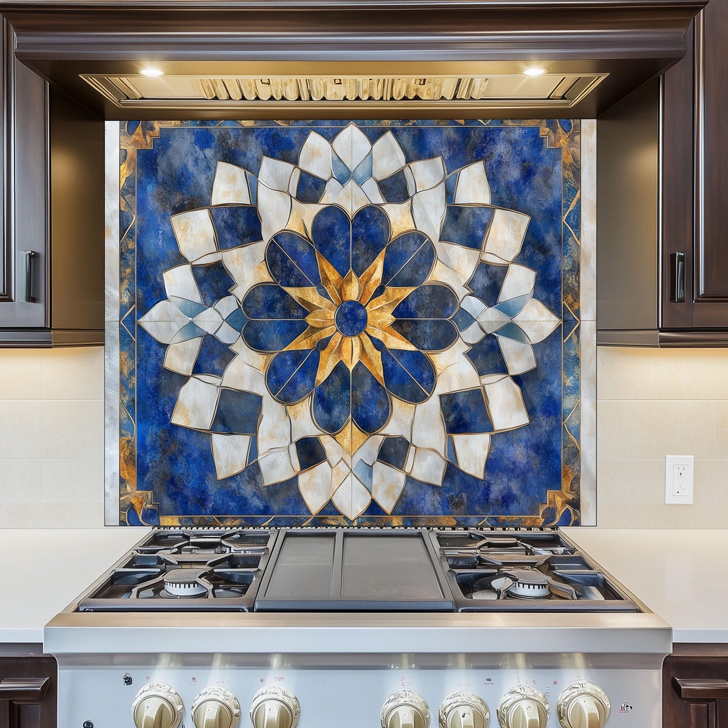 Moroccan Style Glass Backsplash, Ornate Pattern Stove Guard, Heat Resistant Easy Clean Kitchen Art