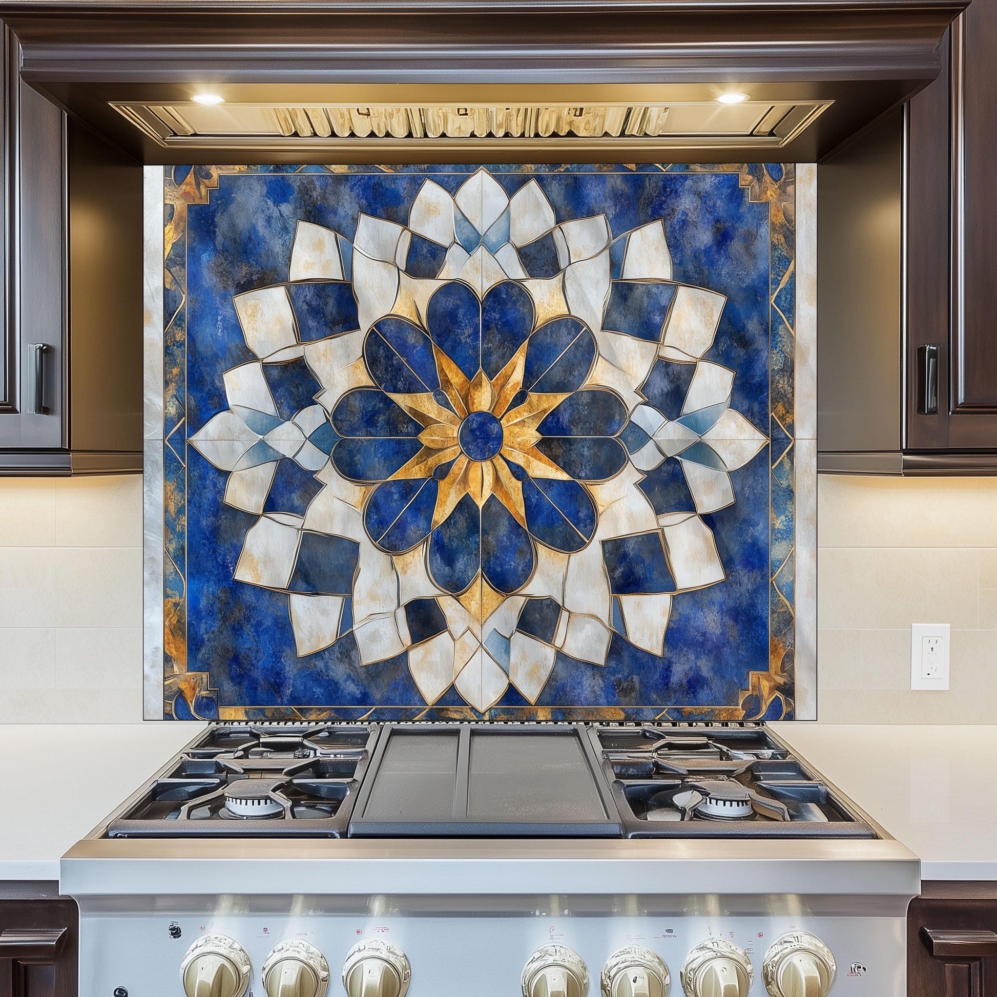 Moroccan Style Glass Backsplash, Ornate Pattern Stove Guard, Heat Resistant Easy Clean Kitchen Art