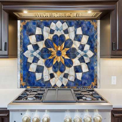 Moroccan Style Glass Backsplash, Ornate Pattern Stove Guard, Heat Resistant Easy Clean Kitchen Art