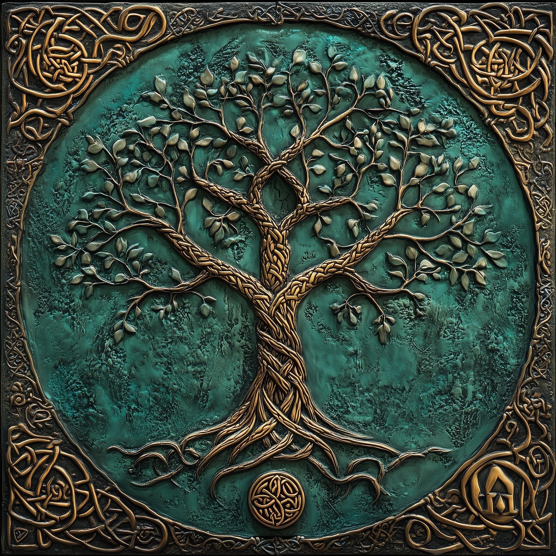 Celtic Tree of Life Metal Kitchen Backsplash: Green & Gold Wall Art