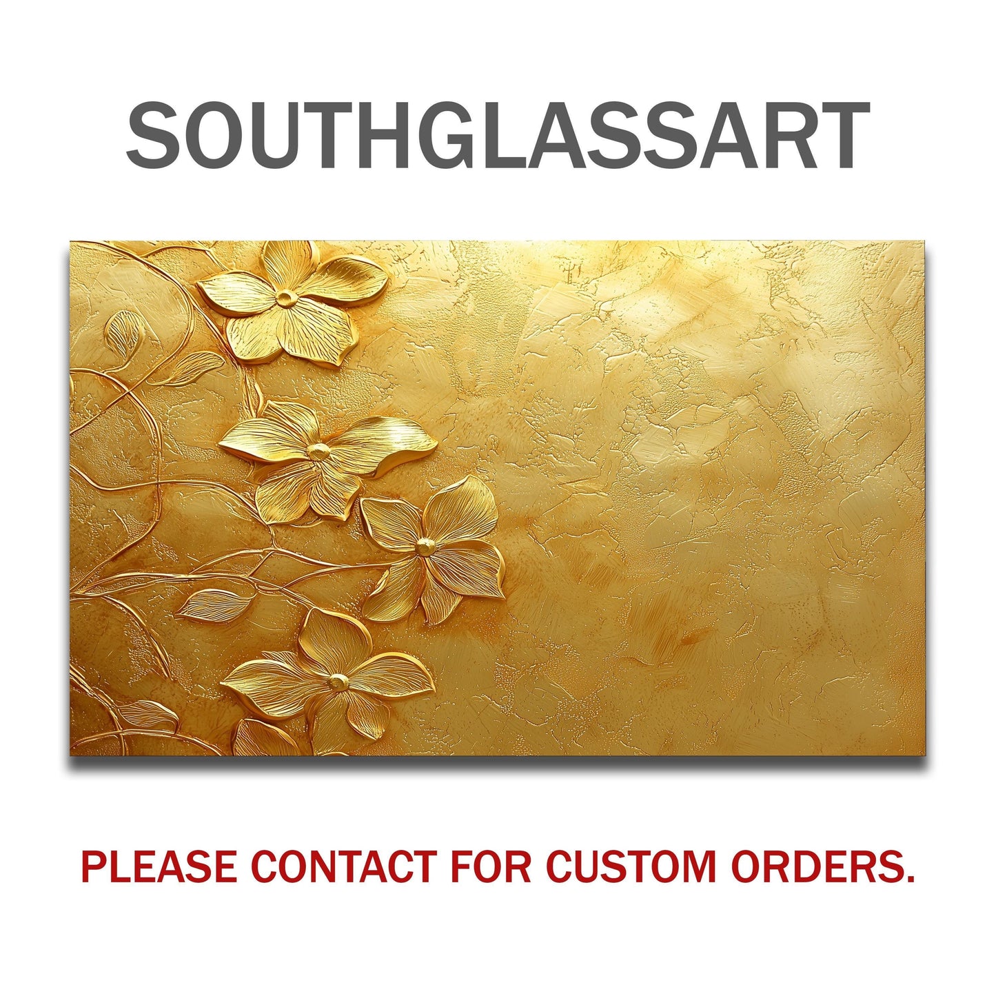 Golden Floral Tempered Glass Backsplash: Rustic Kitchen Decor