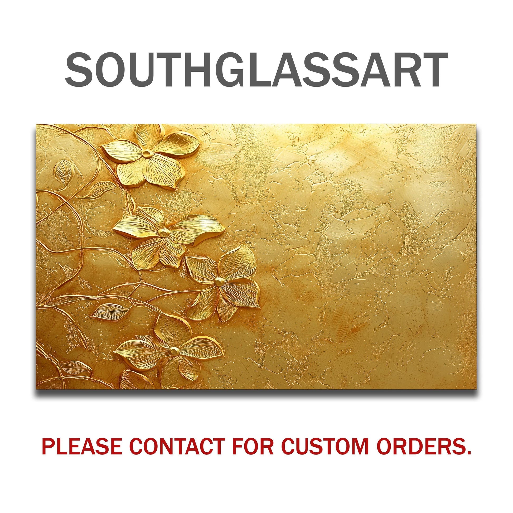 Golden Floral Tempered Glass Backsplash: Rustic Kitchen Decor