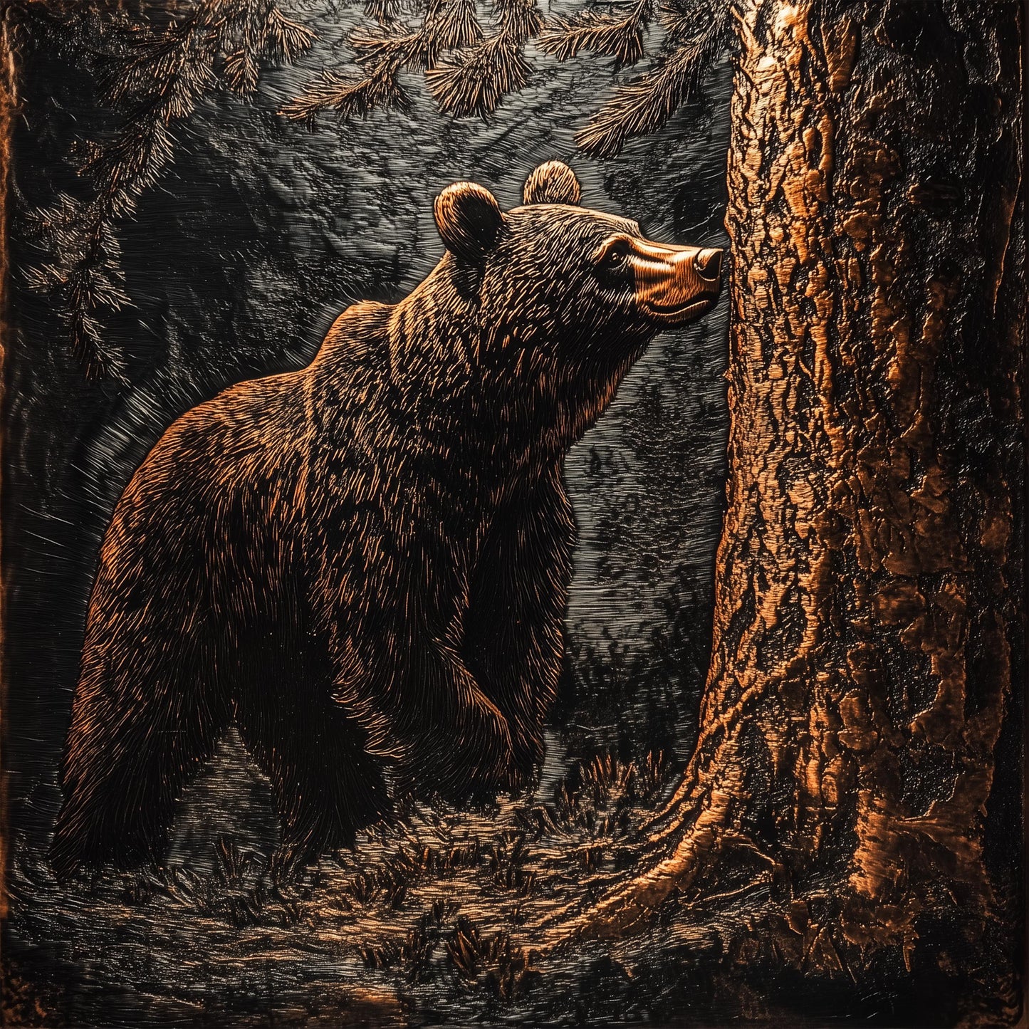 Tempered Glass Kitchen Backsplash: Copper Bear Forest Scene