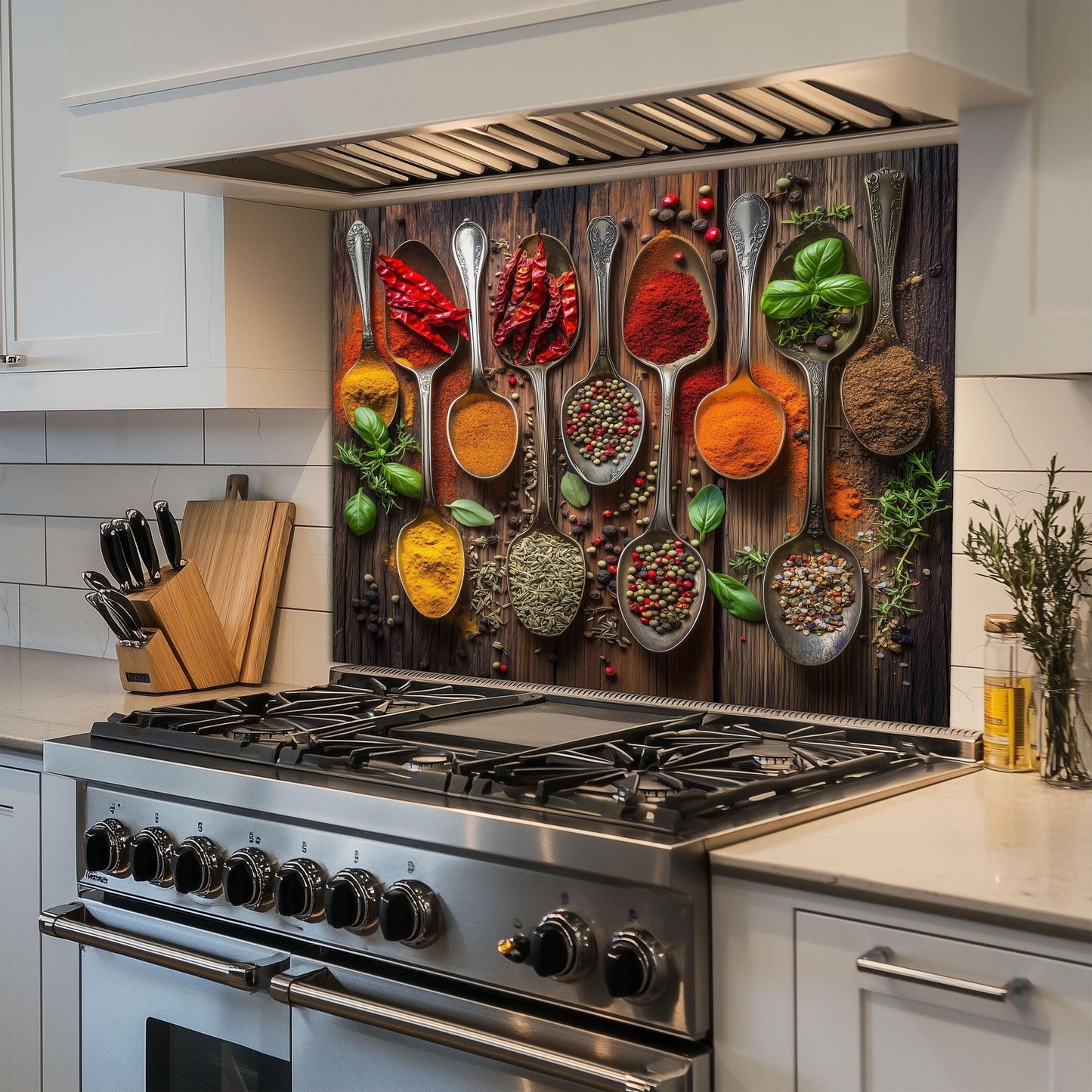 Spices Tempered Glass Backsplash: Heat Resistant Kitchen Wall Art