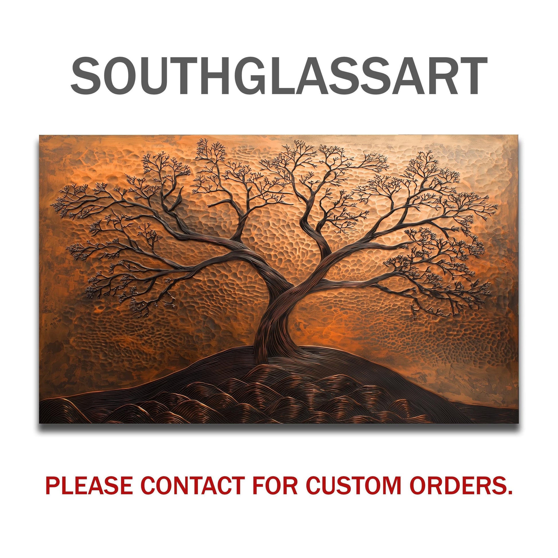 Tree of Life Tempered Glass Kitchen Backsplash: Copper Effect