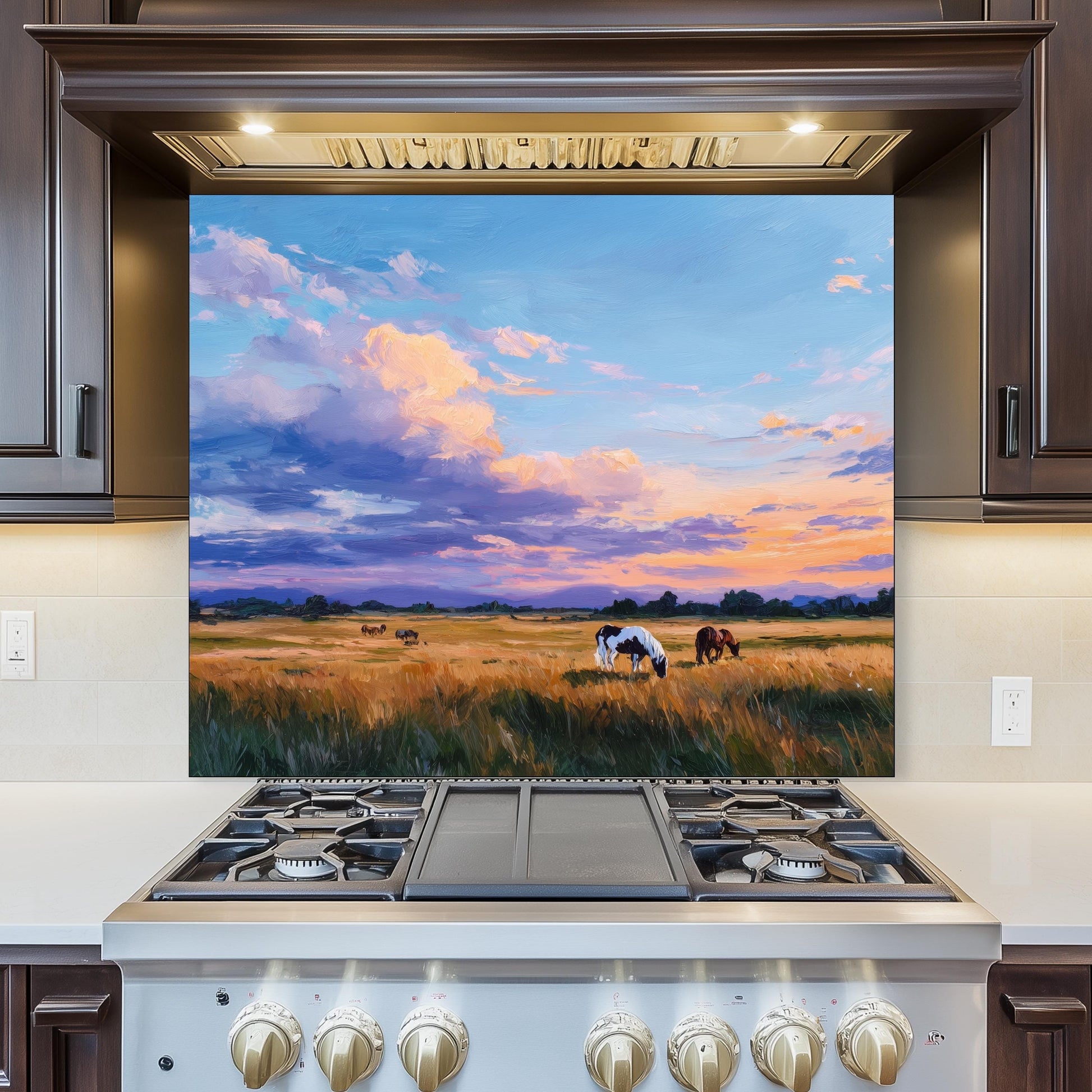 Pastel Floral Glass Backsplash, Soft Spring Blossom Stove Guard, Heat Resistant Easy Clean Art