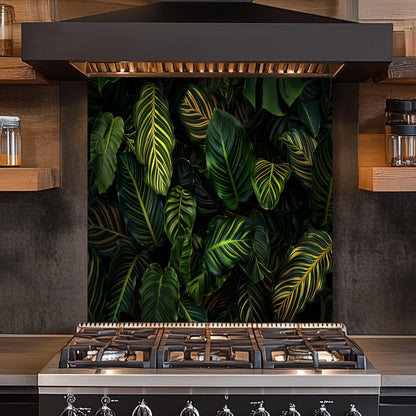 Tropical Jungle Leaf Tempered Glass Backsplash: Botanical Kitchen Wall Panel