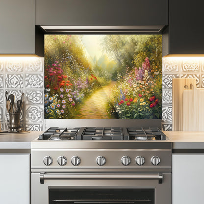Floral Tempered Glass Kitchen Backsplash, Heat Resistant Wall Art, Custom Size Design