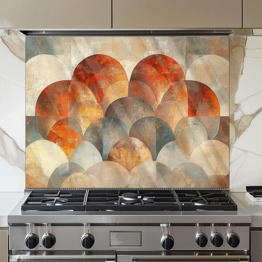 Moroccan Style Glass Backsplash, Blue Geometric Stove Guard, Heat Resistant Easy Clean Kitchen Art