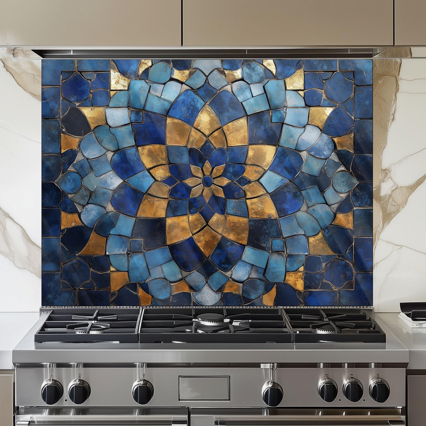 Moroccan Tempered Glass Backsplash, Artistic Geometric Stove Guard, Heat Resistant Easy Clean Art
