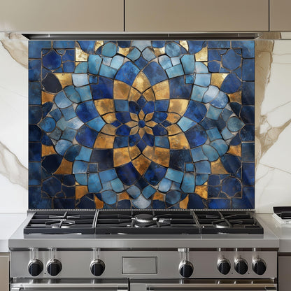 Moroccan Tempered Glass Backsplash, Artistic Geometric Stove Guard, Heat Resistant Easy Clean Art