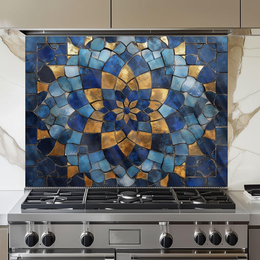 Moroccan Tempered Glass Backsplash, Artistic Geometric Stove Guard, Heat Resistant Easy Clean Art