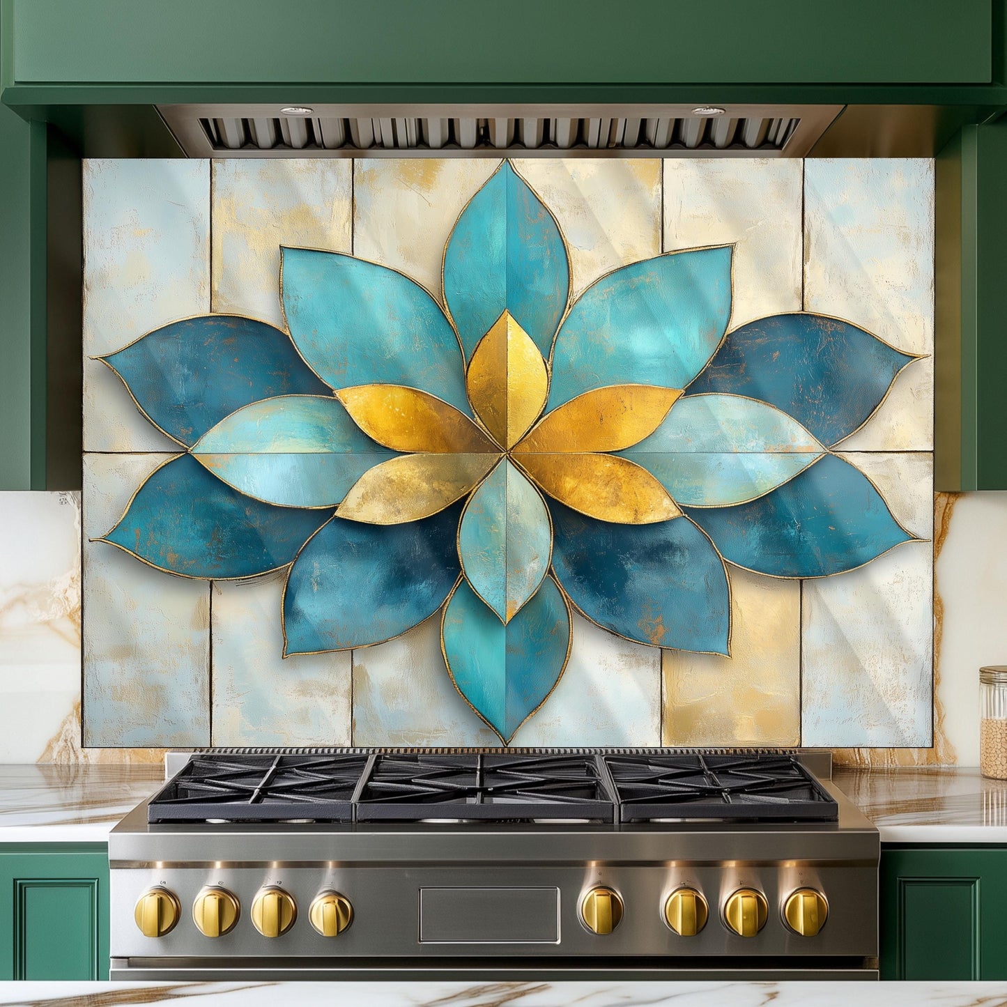 Moroccan Style Glass Backsplash, Geometric Tile Stove Guard, Heat Resistant Easy Clean Kitchen Art