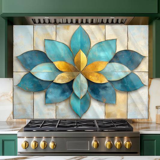 Moroccan Style Glass Backsplash, Geometric Tile Stove Guard, Heat Resistant Easy Clean Kitchen Art