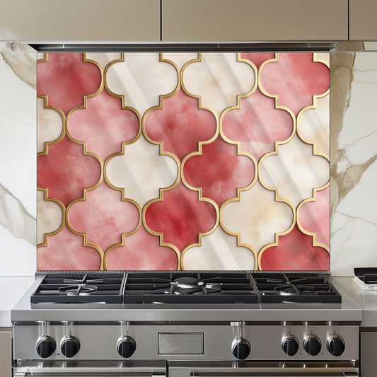 Moroccan Tempered Glass Backsplash, Heat Resistant Stove Art, Custom Size Kitchen Panel
