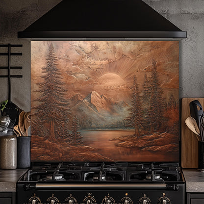 Mountain Landscape Kitchen Backsplash, UV Printed Tempered Glass Art, Custom Size Design