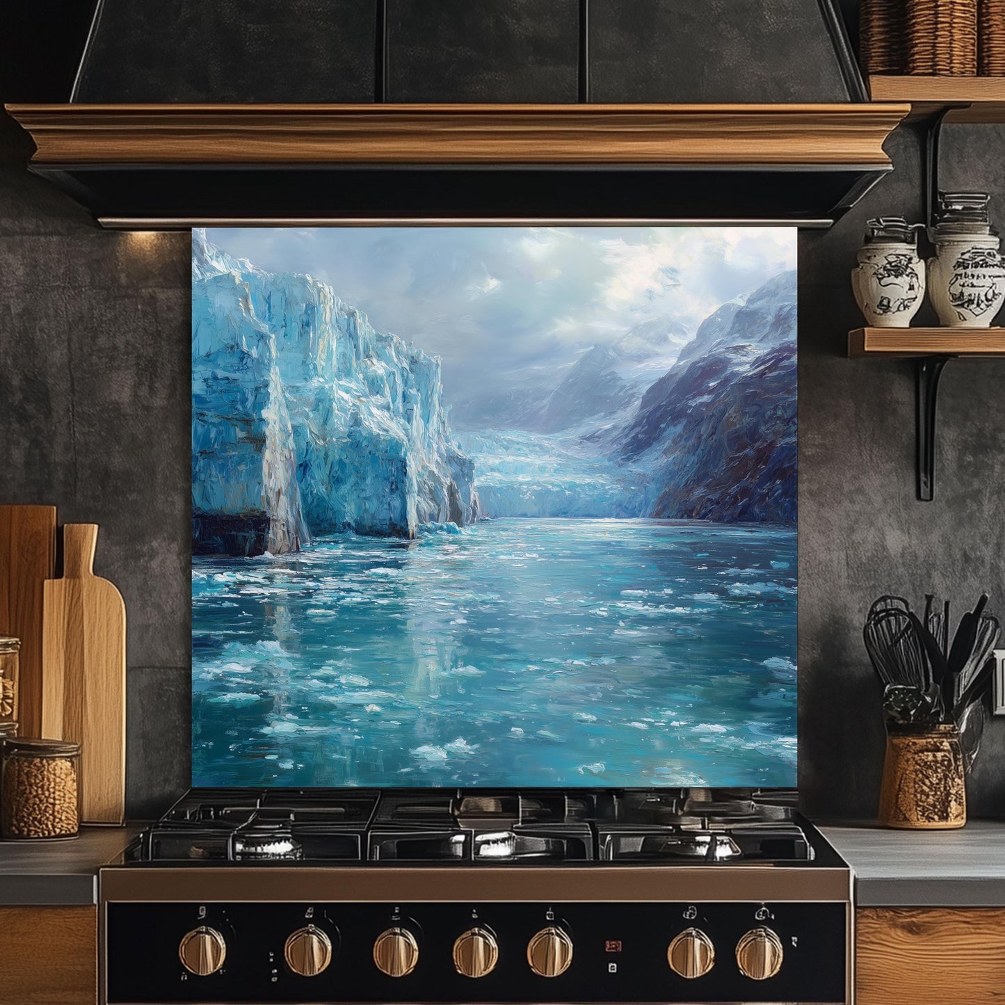 Arctic Glacier Glass Kitchen Backsplash: Tempered Glass Stove Splashback