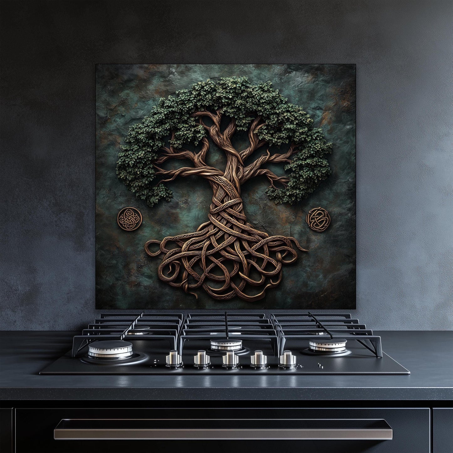 Celtic glass panel, Tree of Life glass, 3D glass backsplash