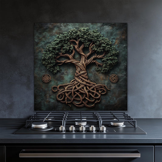 Celtic glass panel, Tree of Life glass, 3D glass backsplash