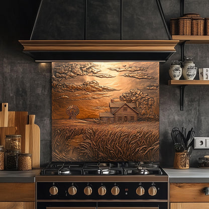 kitchen backsplash, copper backsplash, kitchen back tile, stove backsplash