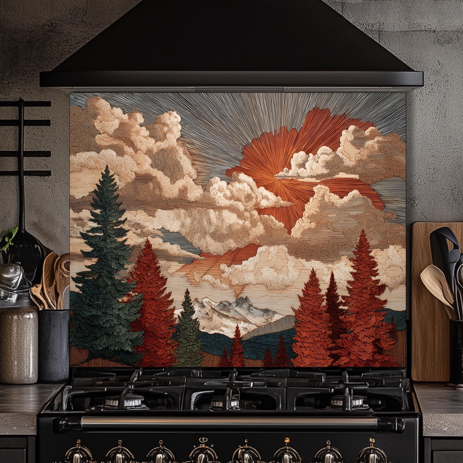 Tempered Glass Kitchen Backsplash: Mountain Sunrise Landscape, Heat-Resistant