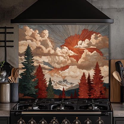 Tempered Glass Kitchen Backsplash: Mountain Sunrise Landscape, Heat-Resistant