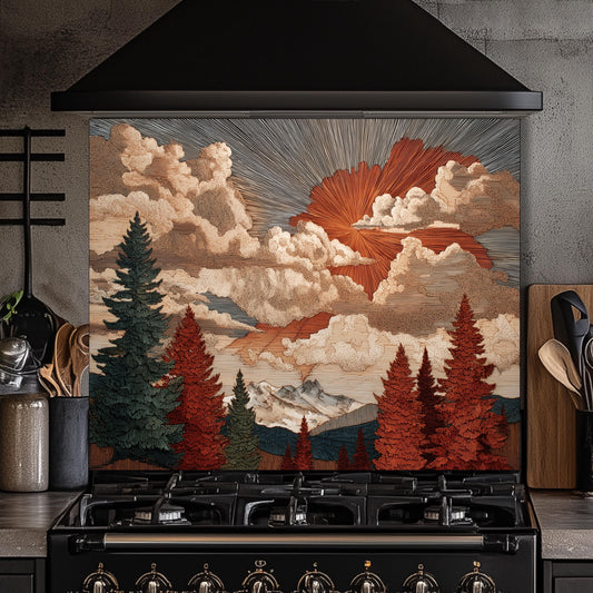 Tempered Glass Kitchen Backsplash: Mountain Sunrise Landscape, Heat-Resistant