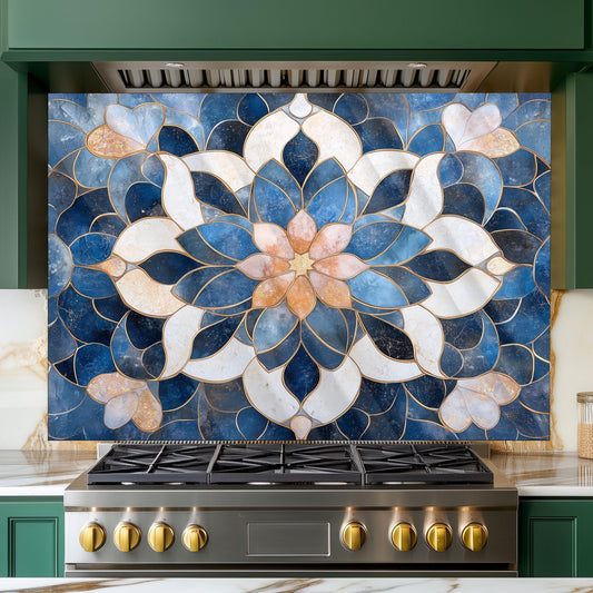 Moroccan Style Pattern Kitchen Backsplash, UV Printed Tempered Glass, Custom Size Design