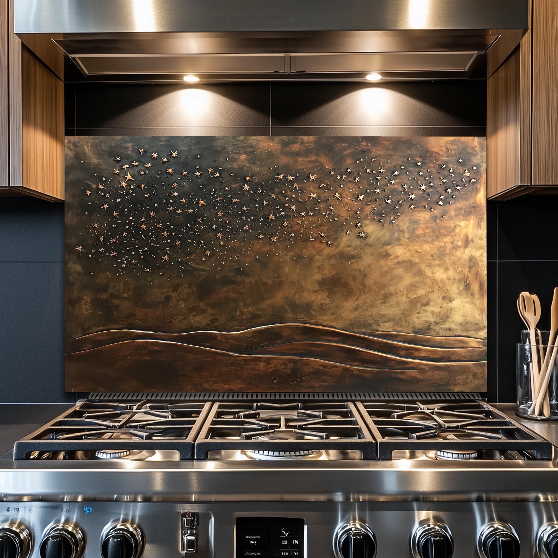 Starry Galaxy Tempered Glass Backsplash: Rustic Kitchen Decor