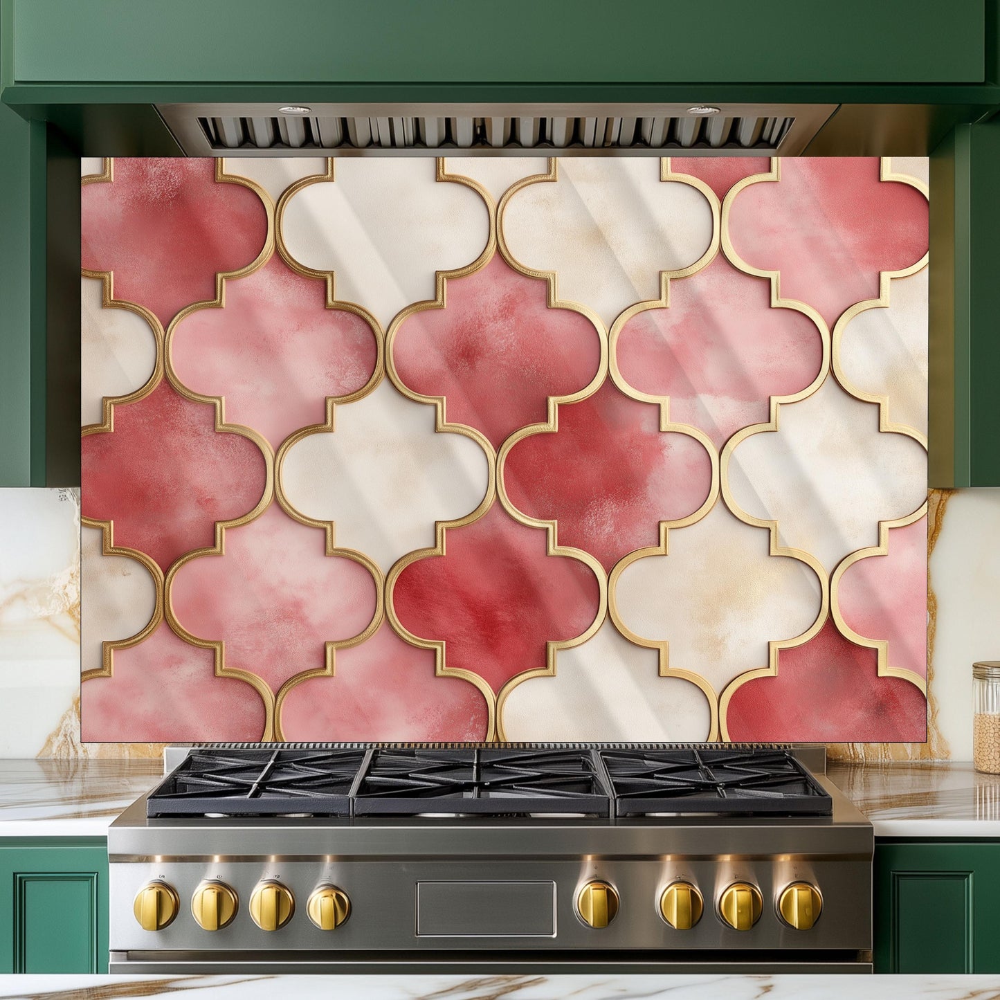 Moroccan Tempered Glass Backsplash, Heat Resistant Stove Art, Custom Size Kitchen Panel
