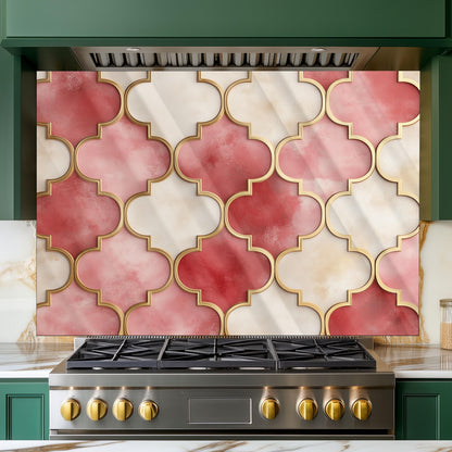 Moroccan Tempered Glass Backsplash, Heat Resistant Stove Art, Custom Size Kitchen Panel