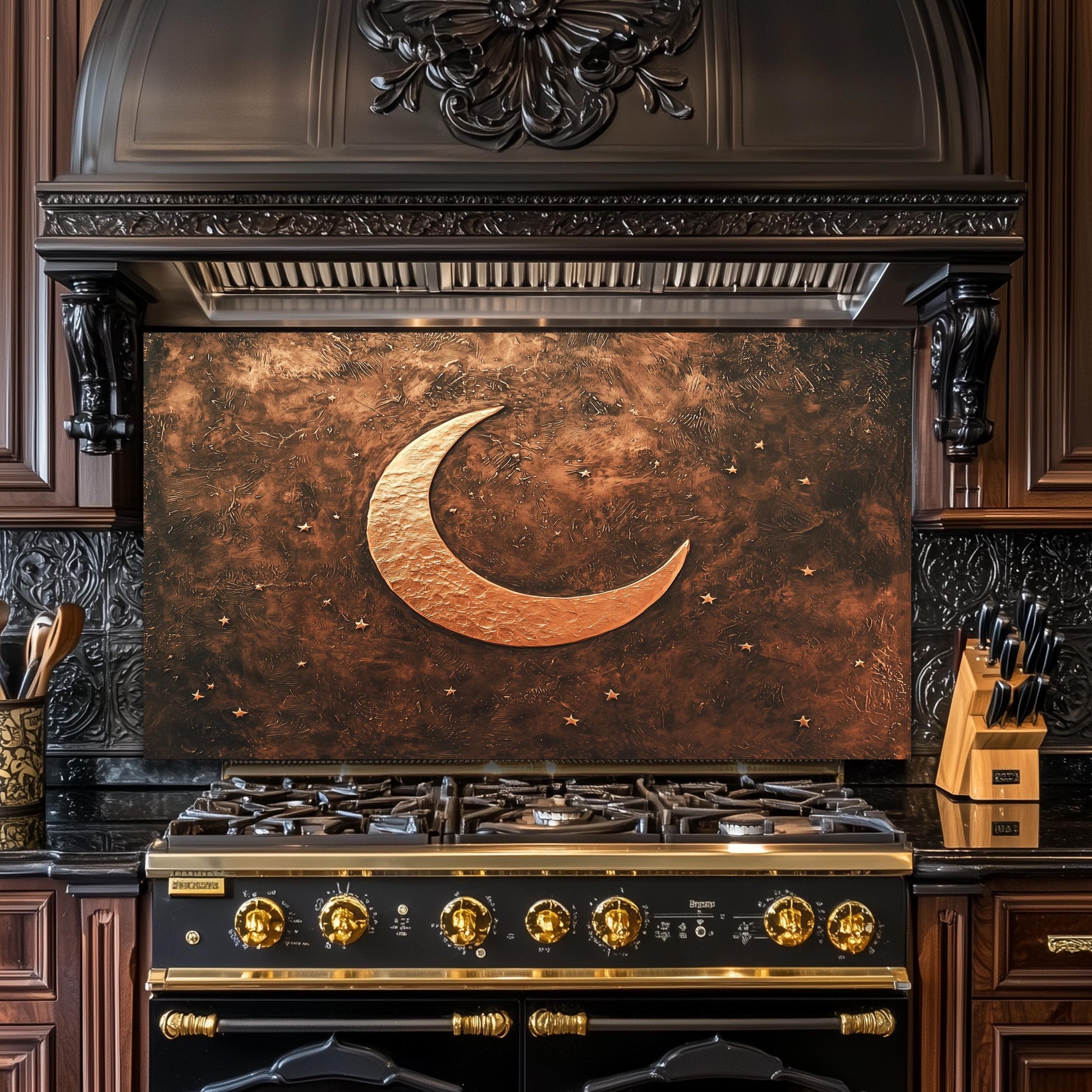 Copper Moon Tempered Glass Backsplash: Rustic Kitchen Decor