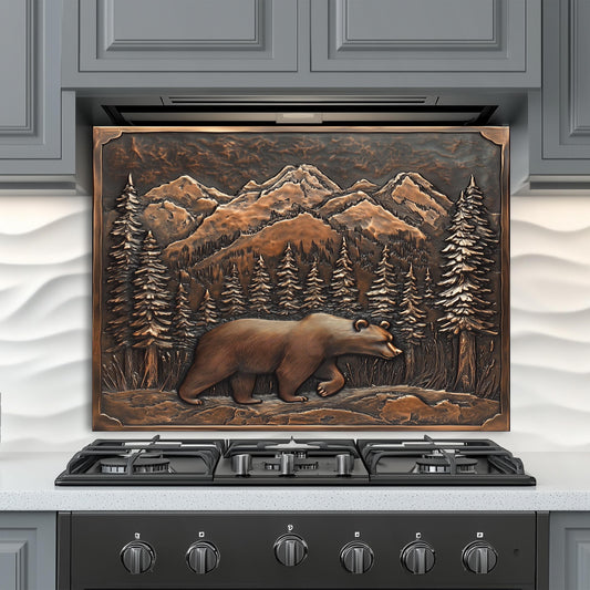 Mountain Bear Tempered Glass Stove Cover: Artistic Kitchen Backsplash