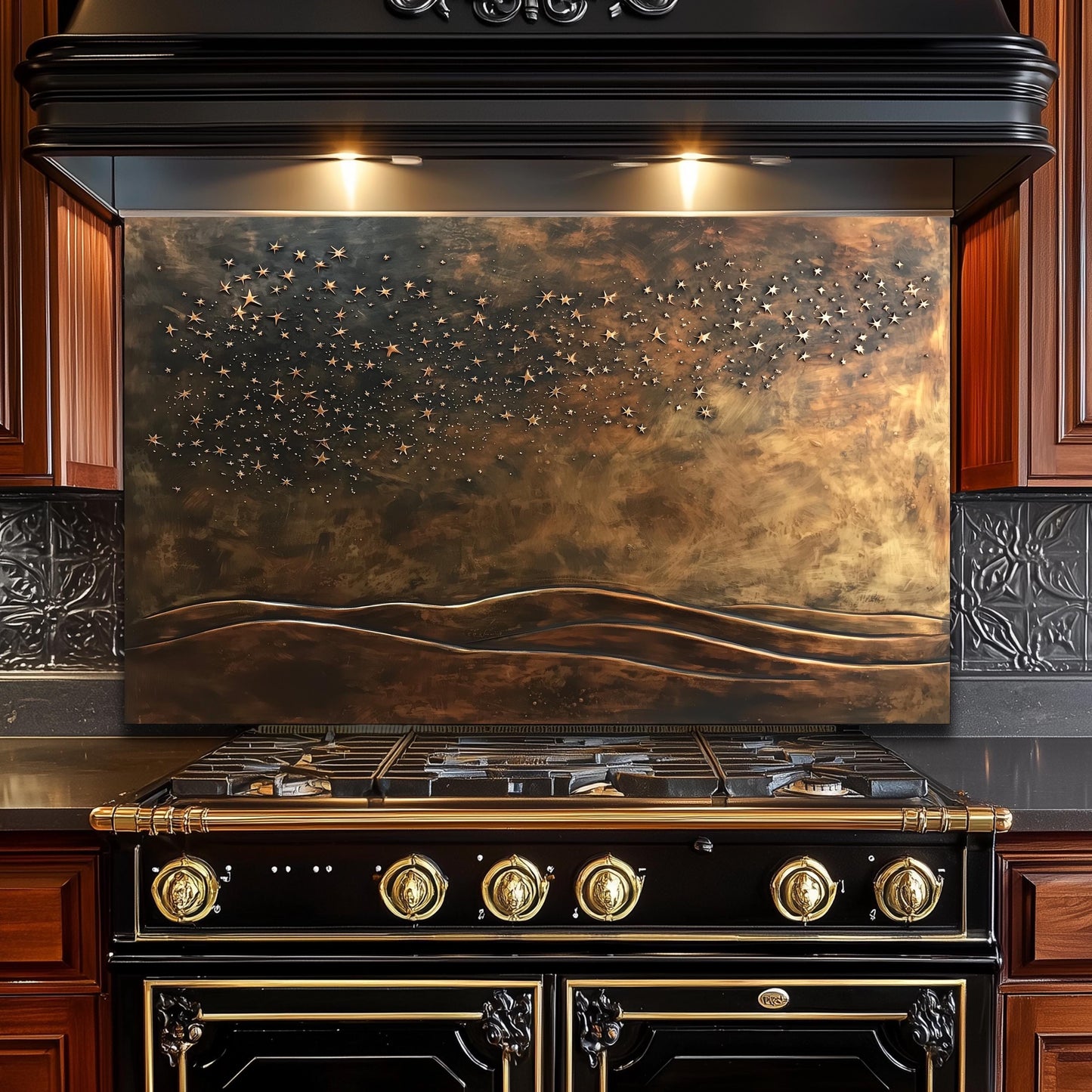Starry Galaxy Tempered Glass Backsplash: Rustic Kitchen Decor