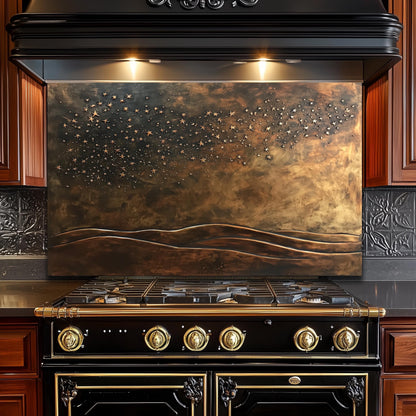Starry Galaxy Tempered Glass Backsplash: Rustic Kitchen Decor