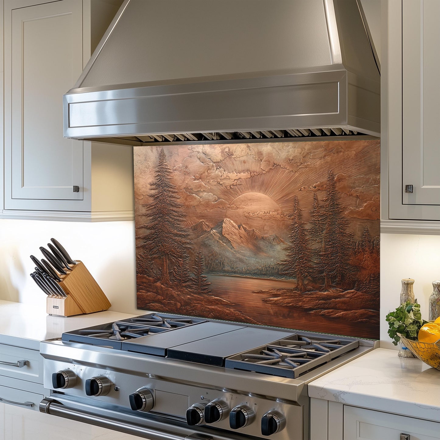 Mountain Landscape Kitchen Backsplash, UV Printed Tempered Glass Art, Custom Size Design